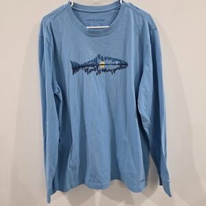 Life Is Good Mens Crusher Tee Size Large Blue Fish Outdoor Hiking Cotton
